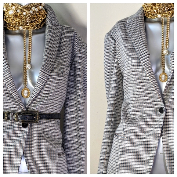 Theory Houndstooth Eco Knit Multicolor Two-Piece Feminine Earthtone PowerSuit - Picture 8 of 16